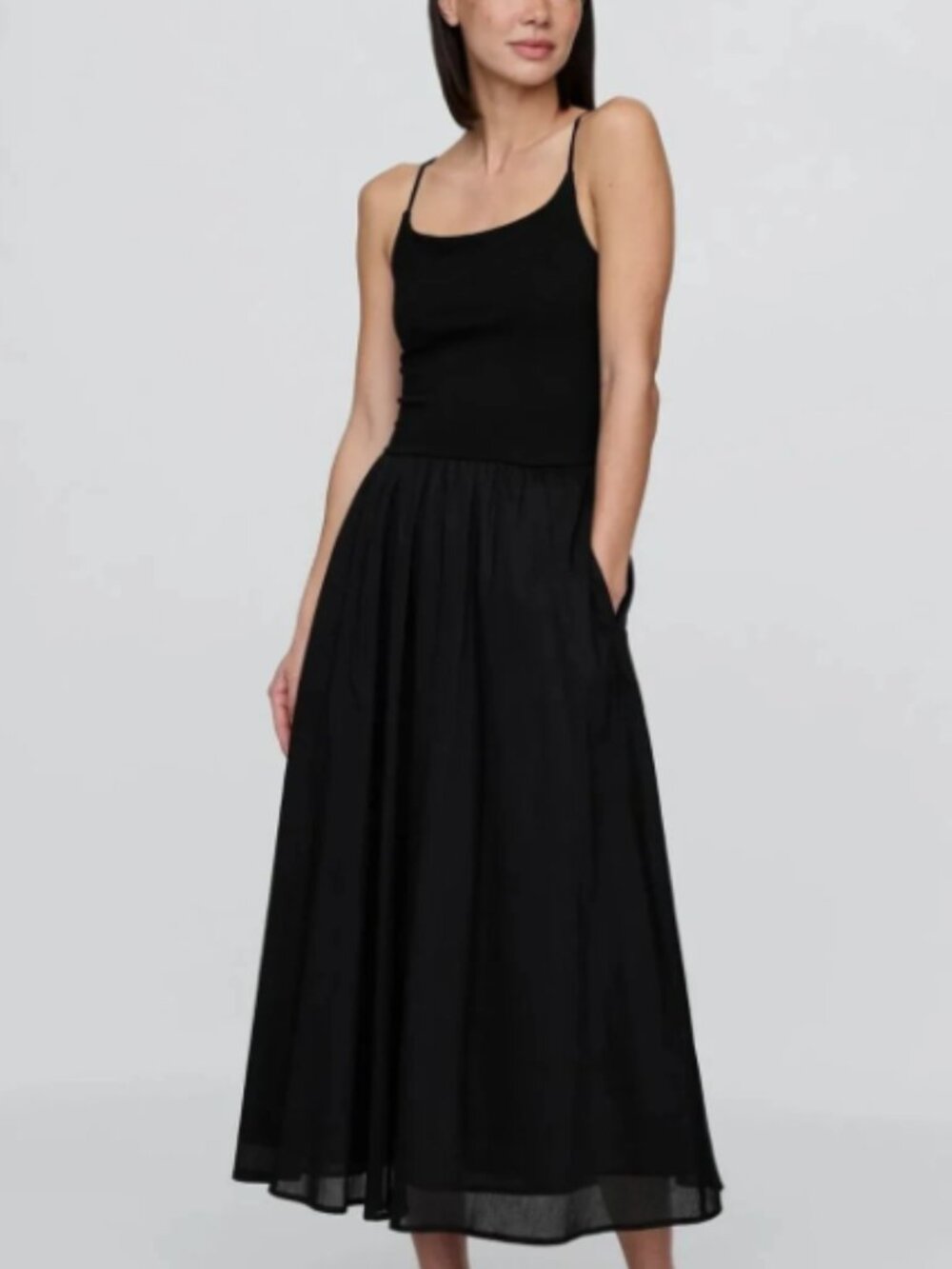 Gap Mixed Media Tank Maxi Dress- True Black- Medium